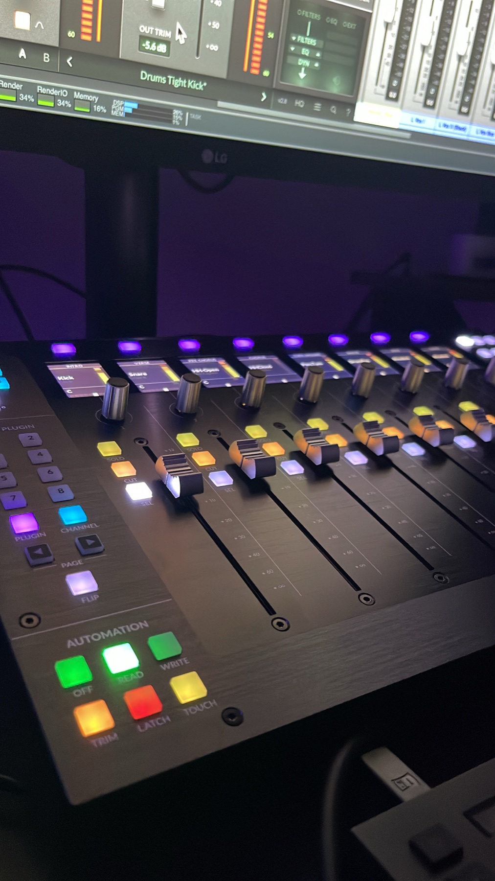 Rocsoulfully Studios mixing console during a production session
